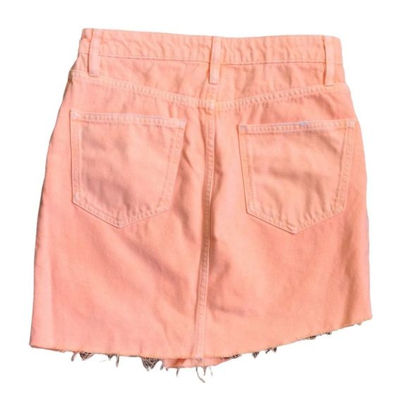 Zara Denim Neon Orange Jean Skirt Distressed Size Small - Picture 2 of 4